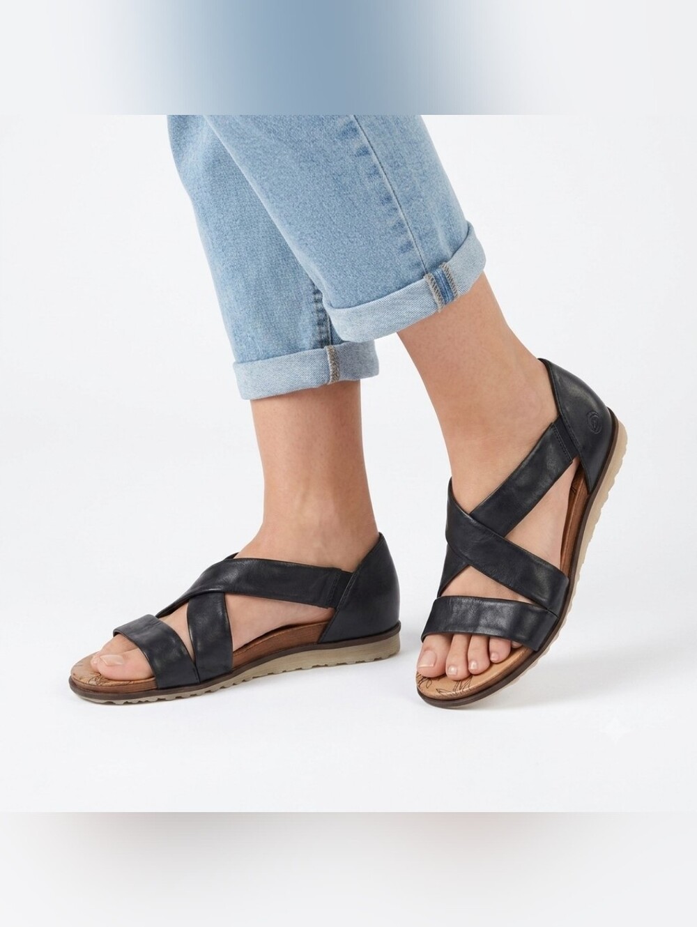 Remonte Gizella Sandals Womens Size EU 38 US 7 Black Leather Strappy Flat